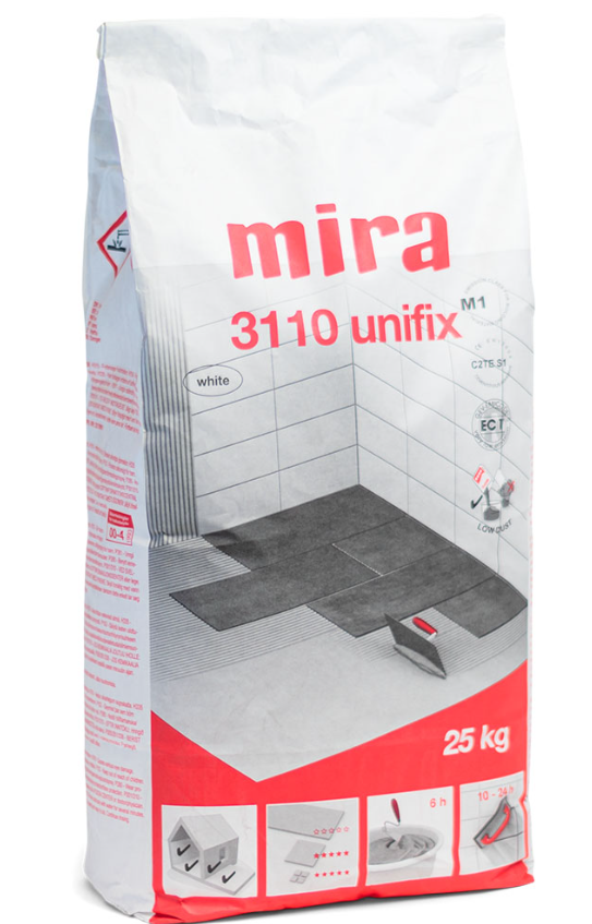 Mira 3110 unifix, elastīga balta flīžu līme, C2TE S1